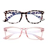 2Pack Blue Light Blocking Glasses for Kids Unbreakable Computer Screen Glasses for Boys & Girls - 2 Pack(Transparent Pink+ Leopard)