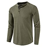 LOCALMODE Men's Casual Crew Neck Long Sleeve T Shirts of Waffle Henley Olive L
