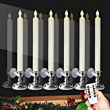 DRomance Flameless Window Candles with Remote and Timer, Battery Operated LED Taper Candles with Suction Cups Set of 6 Christmas Window Candles(Silver Holders)