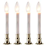 Prextex Set of 4 Brass Plated Christmas Window Candle Electric Candle Lights with Automatic On/Off Sensor for Dusk to Dawn Window Candle