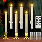 RONXS Window Candles 6pcs - Flameless LED Candles with Batteries and Remote, Christmas Table Decor Flickering Flame with Timer Dusk to Dawn (with 6pcs Gold Candle Holders & Suction Cups)