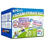 HIBAG Space Saver Bags, 20 Pack Vacuum Storage Bags (6 Medium, 5 Large, 5 Jumbo, 2 Small, 2 Roll Up Bags) with Hand Pump for Bedding, Comforter, Pillows, Towel, Blanket, Clothes