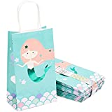 Mermaid Party Favor Gift Bags with Handles, Kids Birthday Decorations (24 Pack)