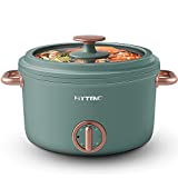 Hytric Electric Hot Pot, 2.5L Portable Electric Skillet with Nonstick Coating, Dual Power Control Multi-Function Electric Cooker for Stir Fry, Steak, Noodles, Ramen Cooker for Dorm and Office, Green