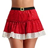 TiaoBug Women's Santa Claus Red Shiny Sequins Short Skirt Fancy Tutu Skirt Red Small