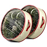 2-Pack Christmas Wreath Storage Container 36"- Artificial Christmas Wreath Storage, Solid Handles, Dual Zipper, And Straps, Holiday wreath Storage Bag, Non Woven PVC Clear Top Fabric For Transparency