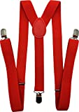 LOLELAI Suspenders for Women and Men | Elastic, Adjustable, Y-Back | Pant Clips, Tuxedo Braces (1, Red)