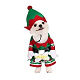 Mogoko Dog Cat Christmas Elf Costume, Funny Pet Cosplay Dress with Cap, Puppy Fleece Warm Outfits Animal Festival Apparel Clothes(L Size)