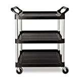 Rubbermaid Commercial Products Heavy Duty 3-Shelf Rolling Service/Utility/Push Cart, 200 lbs. Capacity, Black, for Foodservice/Restaurant/Cleaning/Workplace