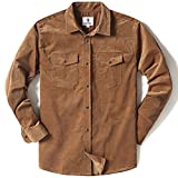 MOCOTONO Mens Cotton Stretch Corduroy Shirt Long Sleeve Casual Button Down Jackets Khaki X-Large