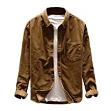 WOCACHI Men's Corduroy Shirts, Fall Fashion Button Down Turn-Down Collar Tops Long Sleeve Casual Shirt with Pocket Chambray Shirt Zipper Loose Baggy Relaxed-Fit Lightweight Premium Front Placket