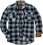 CQR Men's Long Sleeve Heavyweight Fleece Shirts, Plaid Button Up Shirt, Warm Corduroy Lined Collar & Cuffs Shirt, Polar Fleece Grey, Large