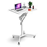 Glorider Pneumatic Laptop Standing Desk- Height Adjustable Mobile Computer Workstation- Rolling Sit-Stand Cart- Mobile Podium Portable Lectern for Home, Office& Classroom
