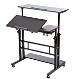 SIDUCAL Mobile Stand Up Desk, Adjustable Laptop Desk with Wheels Storage Desk Home Office Workstation, Rolling Table Laptop Cart for Standing or Sitting, Black