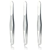 LUXXII (3 Pack) Slant Tweezers - Precision Stainless Steel Slant Tip Tweezers Hair Plucker for Hair and Eyebrows Personal Care (Silver Tone)