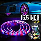 Yiswhis 15.5inch Chasing Color Single Row Wheel Ring Light Kit w/Turn Signal and Braking Functionand Can Controlled by Remote and app Simultaneously with Lock Function -4PCS