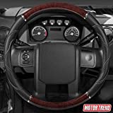 BDK Black/Dark Wood Grain Soft Leather Grip Big Rig Steering Wheel Cover for Trucks 18" Inch Large (Cherry Wood)
