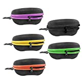 Innolife Set of 5pcs in Mixed Colors, Zipper Shell Sunglasses Glasses Case with Plastic Carabiner Hook