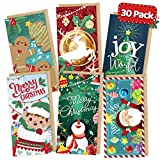 Christmas Money Cards with Kraft Envelopes - 30 Pack - Gift Card Holder Christmas - Money Holder Christmas Cards for Cash Christmas Money Cards Bulk Assorted - Snow Festive Winter Holiday Box Set