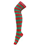 HDE Women’s Extra Long Striped Socks Over Knee High Opaque Stockings (Red Green Stripes)