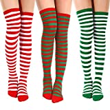 3 Pairs Women Striped Over Knee Socks Thigh High Stockings for Halloween Christmas