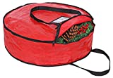 ProPik Christmas Wreath Storage Bag 24" - Garland Holiday Container with Tear Resistant Fabric - Featuring Heavy Duty Handles and Transparent Card Slot - 24” X 7” (Red)