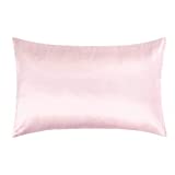 (Made in U.S.A) Premium Soft Silky Satin Pillowcase, Luxury Standard Size 20x26 in w/ Zipper (Pink, Standard)