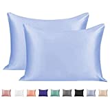 Adubor Satin Pillowcase 2 Pack Silky Pillow Cases for Hair and Skin, Anti-Wrinkle, Super Soft and Luxury Pillow Cases Covers with Envelope Closure (Light Blue, 20''x36'')