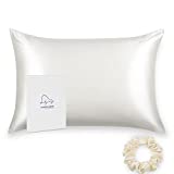 ALASKA BEAR Silk Pillowcase for Hair and Skin Beaty Sleep Gift Scrunchie Set, Queen (1 Pack, Natural White)
