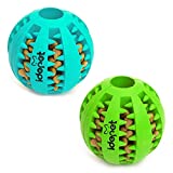 Idepet Dog Toy Ball, Nontoxic Bite Resistant Toy Ball for Pet Dogs Puppy Cat, Dog Pet Food Treat Feeder Chew Tooth Cleaning Ball Exercise Game IQ Training Ball(2 Pack-Blue&Green)