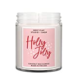 Holly Jolly Candle | West Clay Company | Peppermint Vanilla Scented Soy Coconut Wax Nontoxic Candle | Holiday Decor Winter | Made in The USA