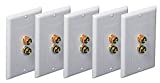 iMBAPrice (5 Pack) Premium 2 Connector Banana Wall Plate - Banana Plug Binding Post Wall Plate for Speakers white