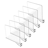 Hmdivor Clear Acrylic Shelf Dividers, Closets Shelf and Closet Separator for Organization in Bedroom, Kitchen and Office Shelves (6 Pack)