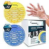 Urinal Screen Deodorizer (24 Pack) Urinal Cakes Fresh 3d Wave Anti-Splash Odor Protection for Toilets in Bathroom Office Stadiums Schools with Free Gloves - 12pcs Blue Ocean Breeze and 12pcs Yellow Lemon