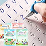 Magic Ink Copybooks for Kids Reusable Handwriting Workbooks for Preschools Grooves Template Design and Handwriting Aid (4books+Pens)