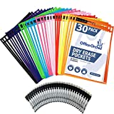 Dry Erase Pockets Reusable Sleeves by Office Orchid - Heavy Duty Oversized 10" x 14" - 30 Pockets Assorted Colors + 30 Pens + 500 Worksheets - School or Work - Sheet Protectors or Ticket Holders