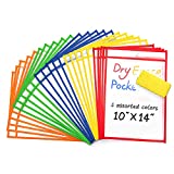 Board2by Reusable Dry Erase Pockets 25 Pack, Clear 10" x 14" Write and Wipe Pockets Sleeves Fits Standard Paper, Plastic Dry Erase Sheet Protectors for Classroom, Teacher and Office Supplies, 5 Colors