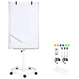 Magnetic Rolling Whiteboard Dry-Erase White-Board - 40 x 26 Inches Portable Mobile Whiteboard Flip Chart Easel Stand with 25 Sheets Paper Pad