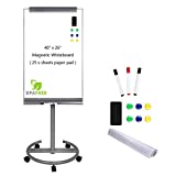 Magnetic Mobile Standing Whiteboard - 40 x 26 Inches Dry Erase White Board Tripod Whiteboard with Rolling Stand Flipchart Easel Height Adjustable by TSJ Office