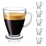 JoyJolt Declan Coffee Mug. Glass Coffee Mugs Set of 6. Clear Glass Coffee Cups 16 Oz with Handles for Hot Beverages - Cappuccino, Latte, Big Tea Cup. Crystal Clear Glass Cups, Espresso Coffee Gifts