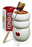 Fire Water Chocolate Fondue Tower for Two: White Ceramic 3 Ounce Double-Decker Mini Pot Boiler and Candle Holder Melter with 2 Forks by Max Brenner