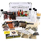 Premium Hot Sauce Making Kit, 5 Varieties of Peppers, Jalapeno Habanero, Gourmet Spice Blend, 4 Bottles, Fun Labels, Make your own hot sauce, Xmas Gift for Dad (Premium Kit)