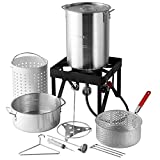 COLIBROX Backyard Pro Deluxe 30 qt Aluminum Turkey Fryer Steamer Kit | 55000 BTU Cast Iron Liquid Burner | for Barbecues Fair Clam Bake Pot Heavy Duty 20lbs Capacity | Ideal for Outdoor Propane Coo