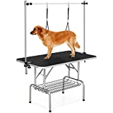 Yaheetech 46'' Pet Grooming Table for Large Dogs Adjustable Height Portable Trimming Table Drying Table w/Arm/Noose/Mesh Tray Maximum Capacity Up to 265Lb, Black