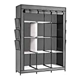 EQUIRO Portable Wardrobe Closet for Hanging Clothes，Portable Wardrobe Closet/Storage Shelves for Bedroom Organizer，Temporary Mobile pop up Buildable Closet Wardrobe Heavy Duty (Gray)