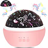 Unicorn Gifts for Girls Star Night Light Projector Toys for Kids Toddlers, Girl Gifts for 1 2 3 4 Years Old, Baby Nursery Night Lamp 8 Colors Rotating Projector Lights, Pink.