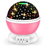 Kids Stars Night Light Projector: DEVRNEZ 360 Degree Rotating Moon Star Nightlight for 2-12 Year Old Baby Girls Christmas Gifts for Bedroom Stocking Fillers|Party|Birthday Toys (Pink)