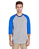 Gildan Adult Heavy Cotton? 5.3 oz. 3/4-Raglan Sleeve T-Shirt L Sport Gry/ Royal