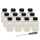 12 Pack 8oz (250 ml) Clear PET Plastic Juice Bottles with Black Lids, 1 Brush - Empty Milk Bottles Plastic Smoothie Bottles Ideal for Juice, Milk, Other Beverages by ZMYBCPACK