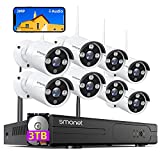 3MP Wireless Security Camera System with Audio 3TB Hard Drive,SMONET 8CH WiFi Home Surveillance DVR Kits,8Pcs 3MP Outdoor Indoor IP Cameras Night Vision,AI Human Detection,Free App
